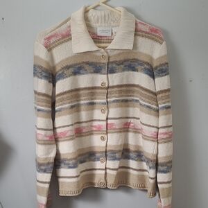 Women's cotton blend cardigan - Cream, Brown, Pink, and Blue